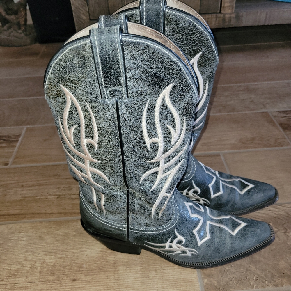 Justin Grey Women 8.5 Boots Western Cowgirl Leather - Picture 6 of 12